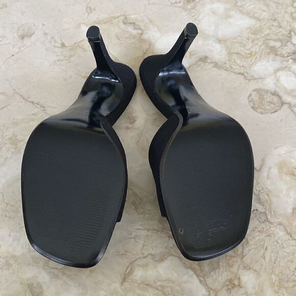 Stuart Weitzman Black Satin Heels Silver Rhinestone Moon & Star Mule Sandals - Picture 12 of 15